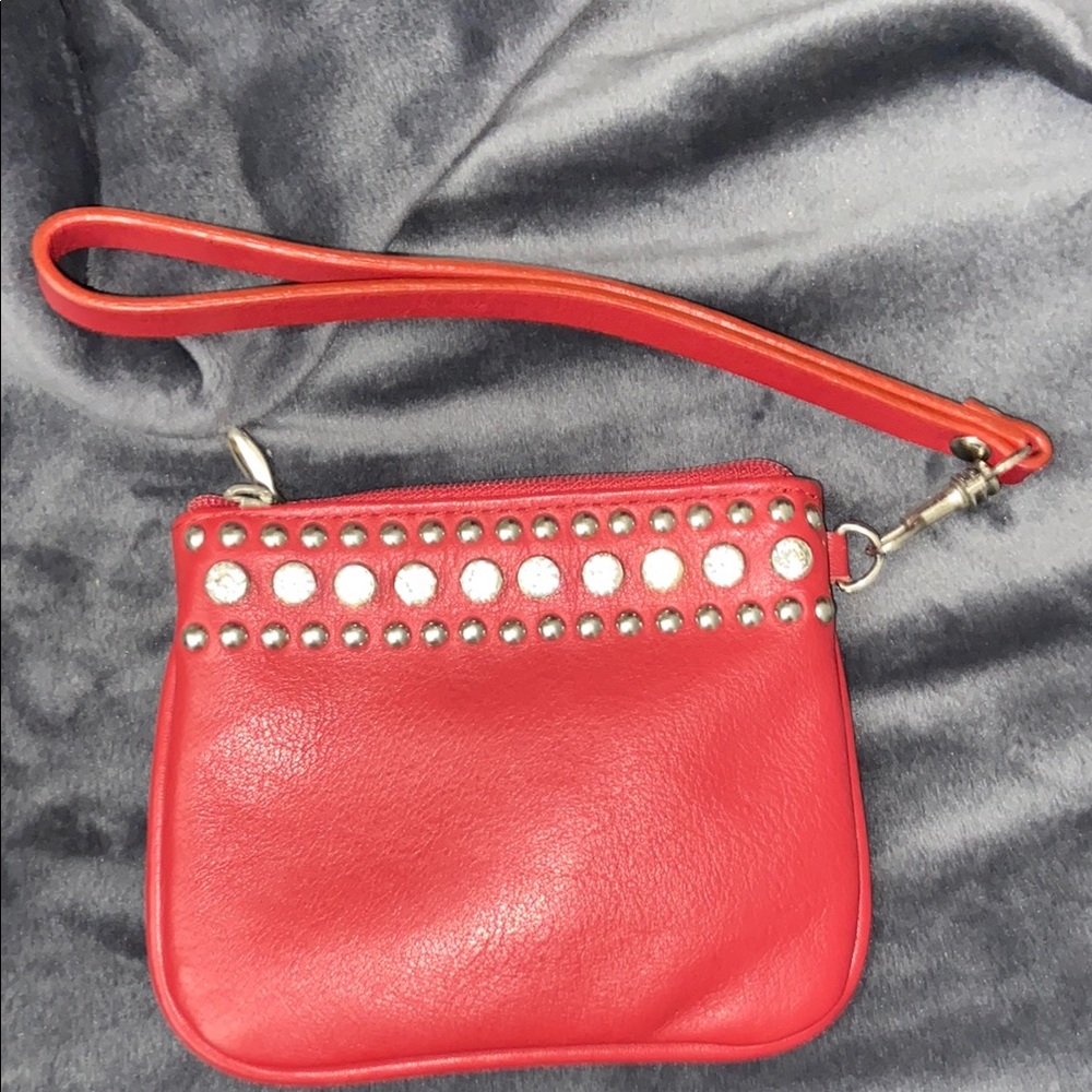 Red Leather Studded Women's Wristlet Belt Bag